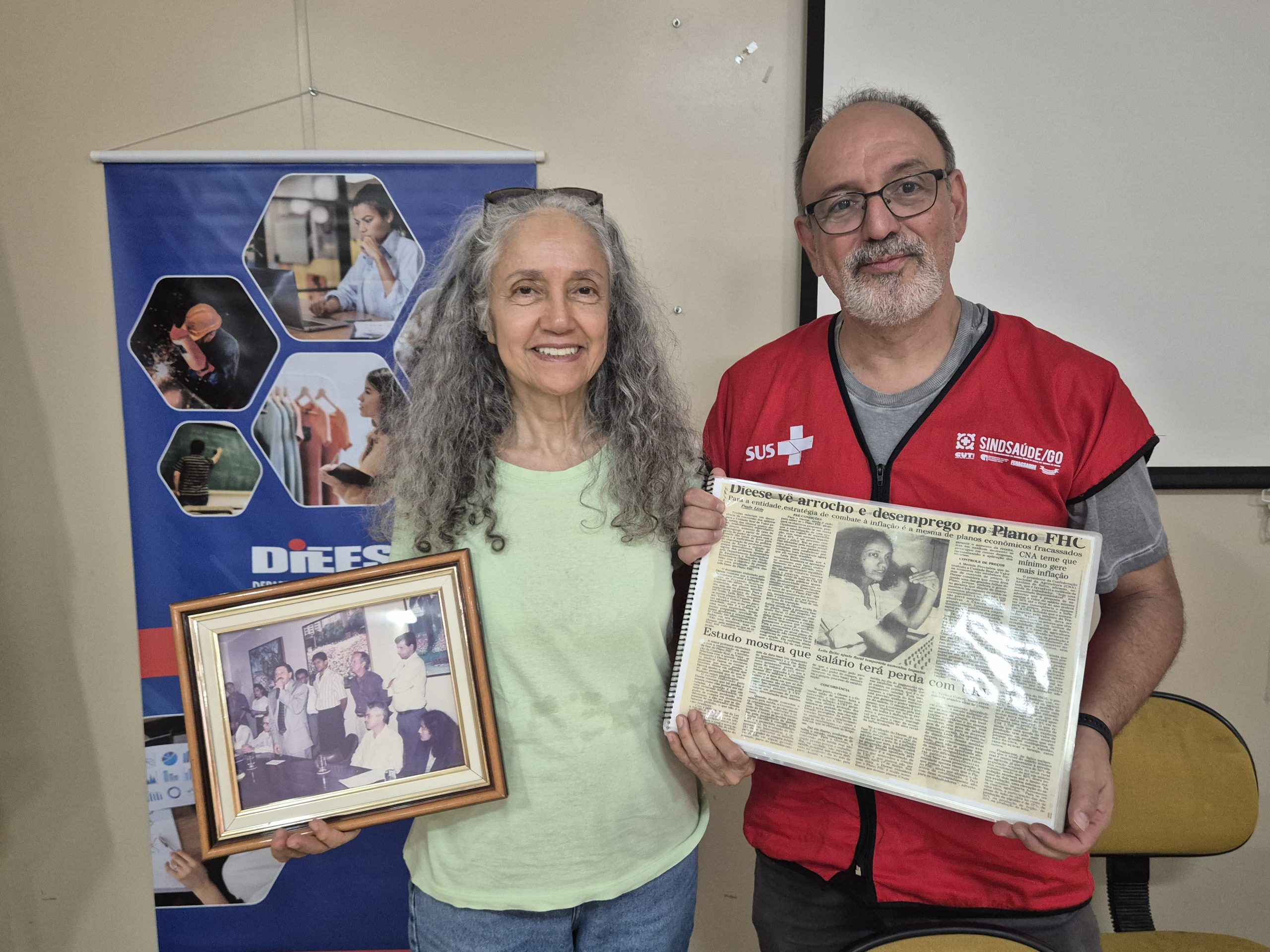 Leila Brito – Supervisora Técnica Regional do Dieese/GO e Ricardo Manzi – diretor do Sindsaúde, da Fenacsaúde e Coordenador Regional do Dieese/GO
